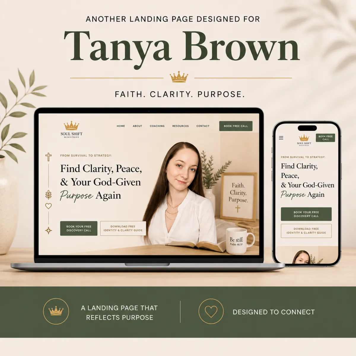 Placeholder stacked landing page mockups illustrating transformation