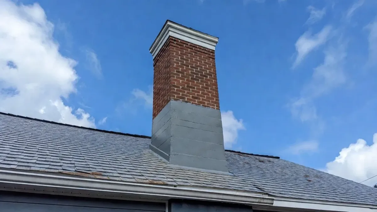 Chimney waterproofing service completed in Newburyport MA on residential brick chimney