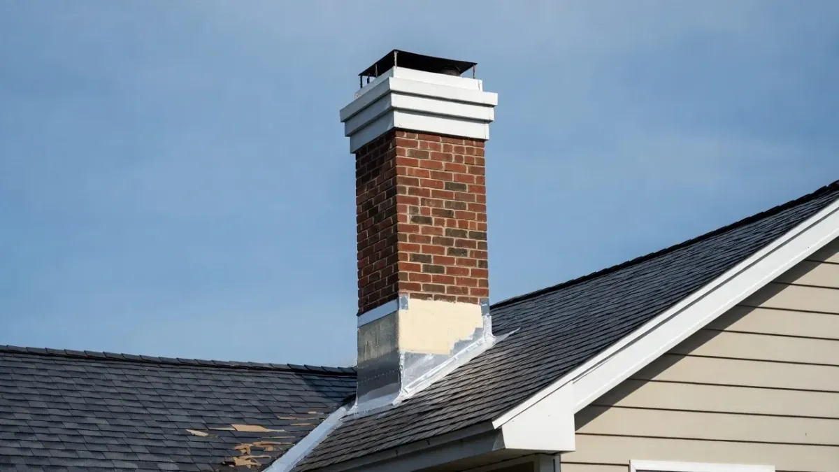 Completed chimney cap installation in Newburyport MA on finished brick chimney