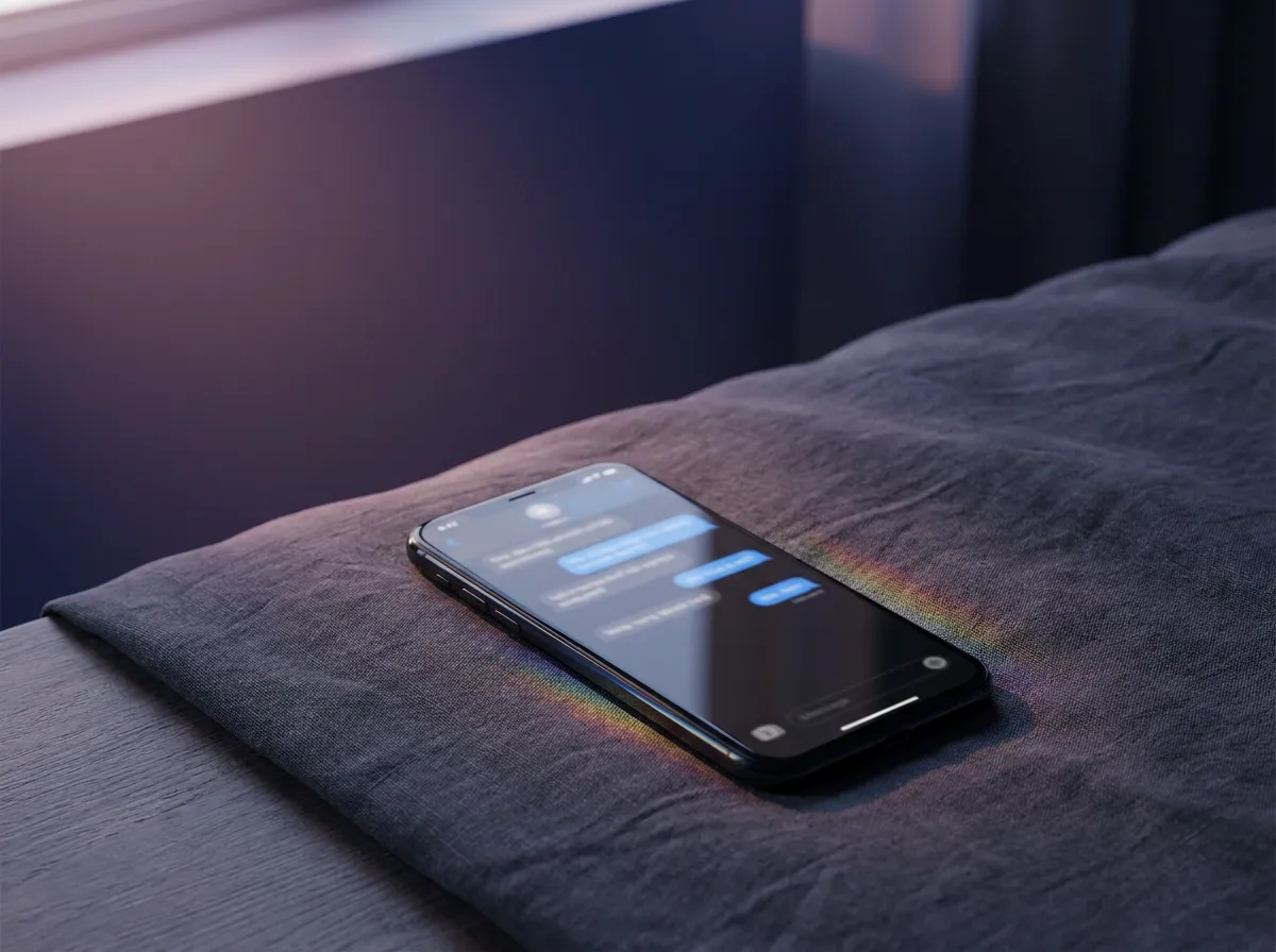 Smartphone showing blurred dating messages fading into silence, representing ghostlighting in dating.