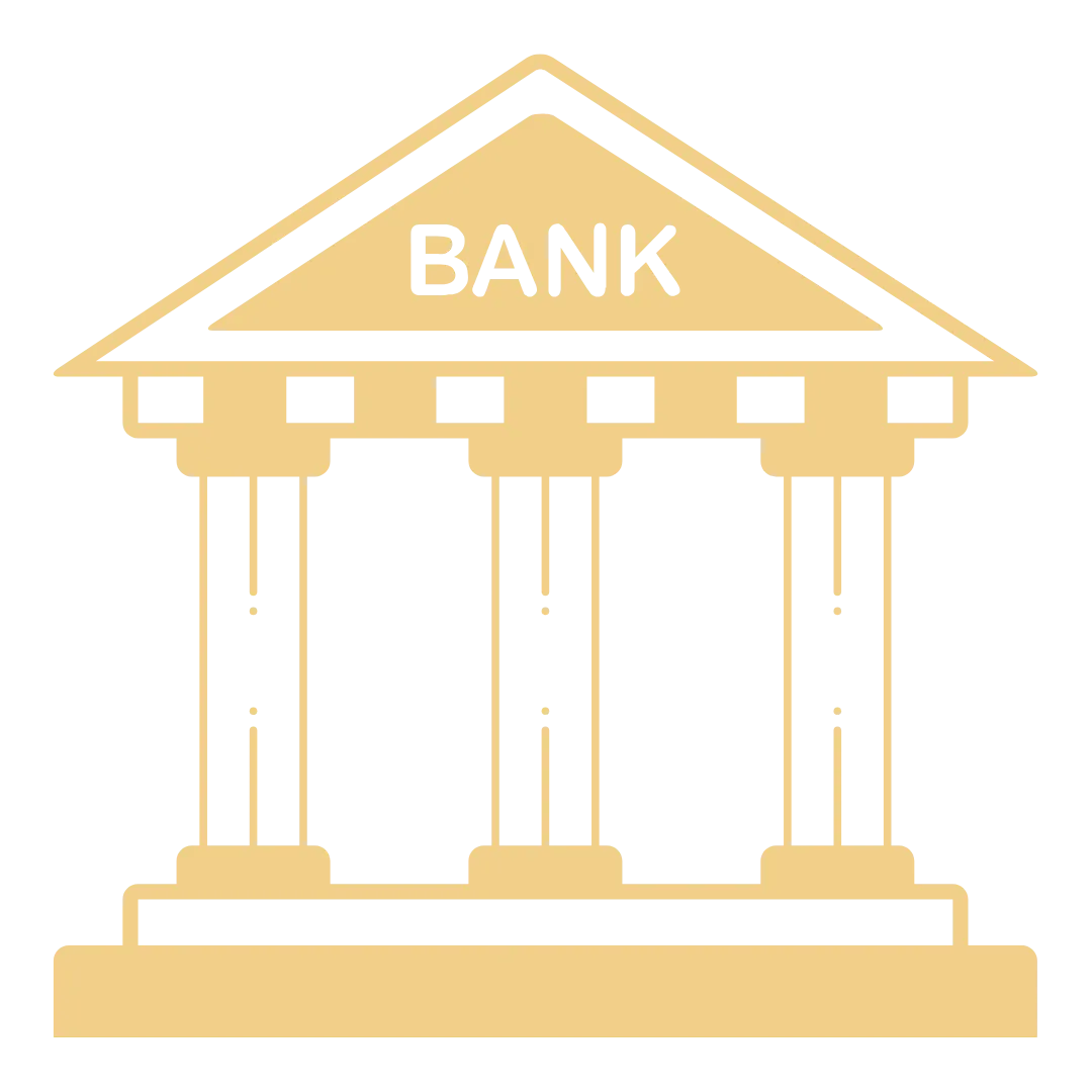 Gold bank icon representing financial foundations and institutional stability.