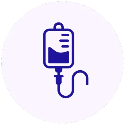 Circular white line-art icon of a pill bottle crossed out