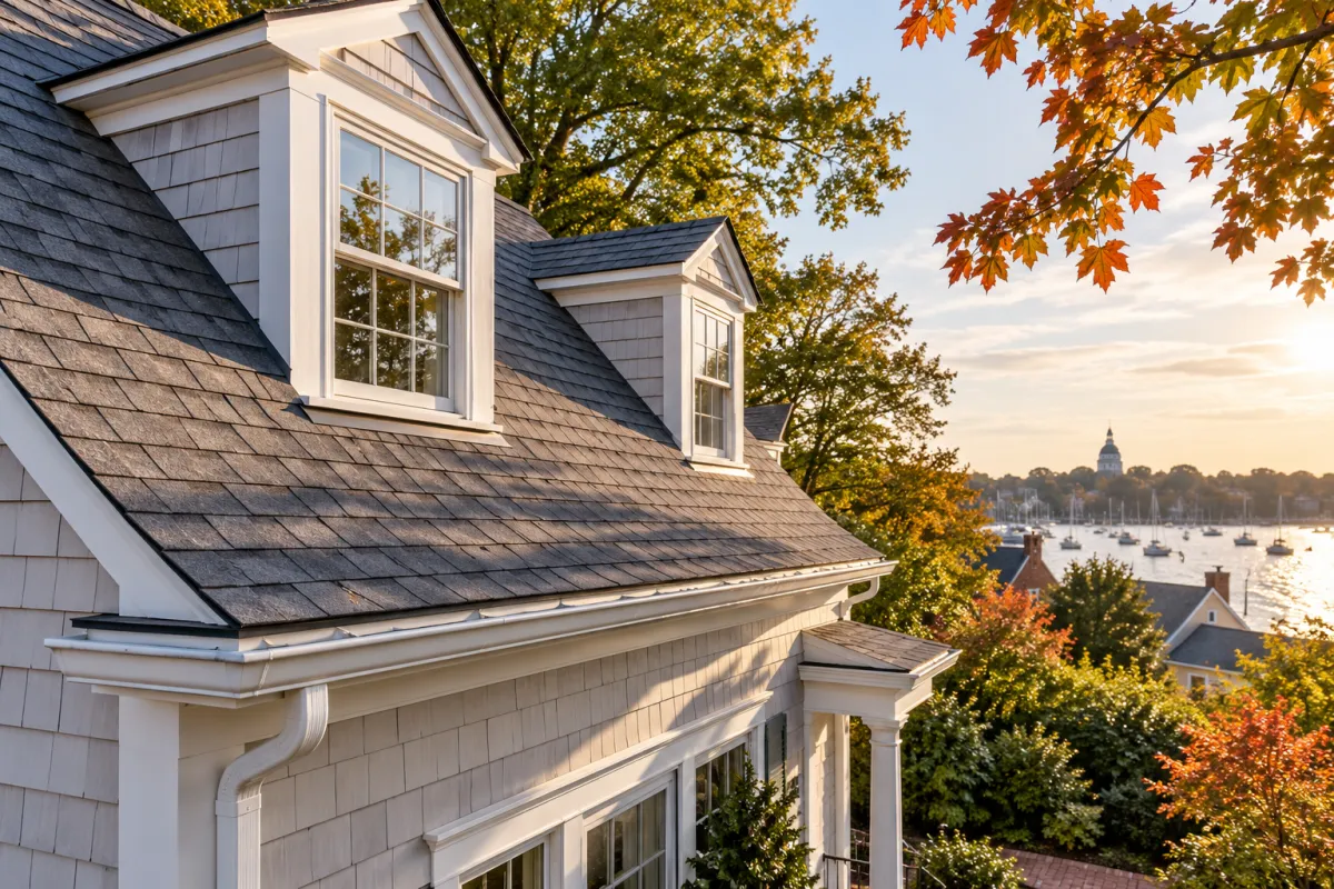 Coastal Dormers Over Autumn Harbor