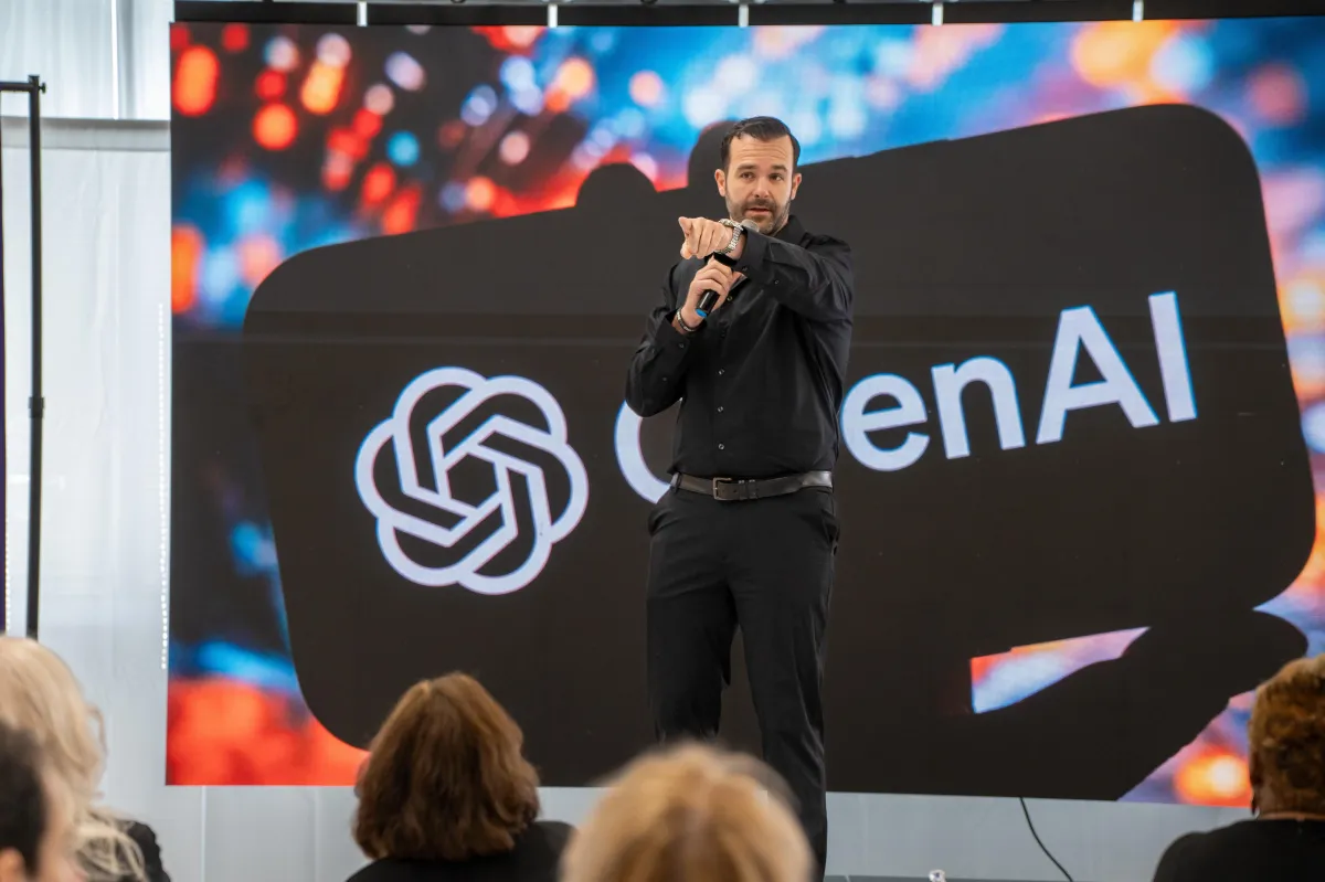 Cinematic demo reel thumbnail of Anthony on stage with gold accent lighting