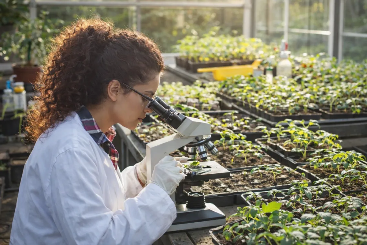 A person walking through a lush green field