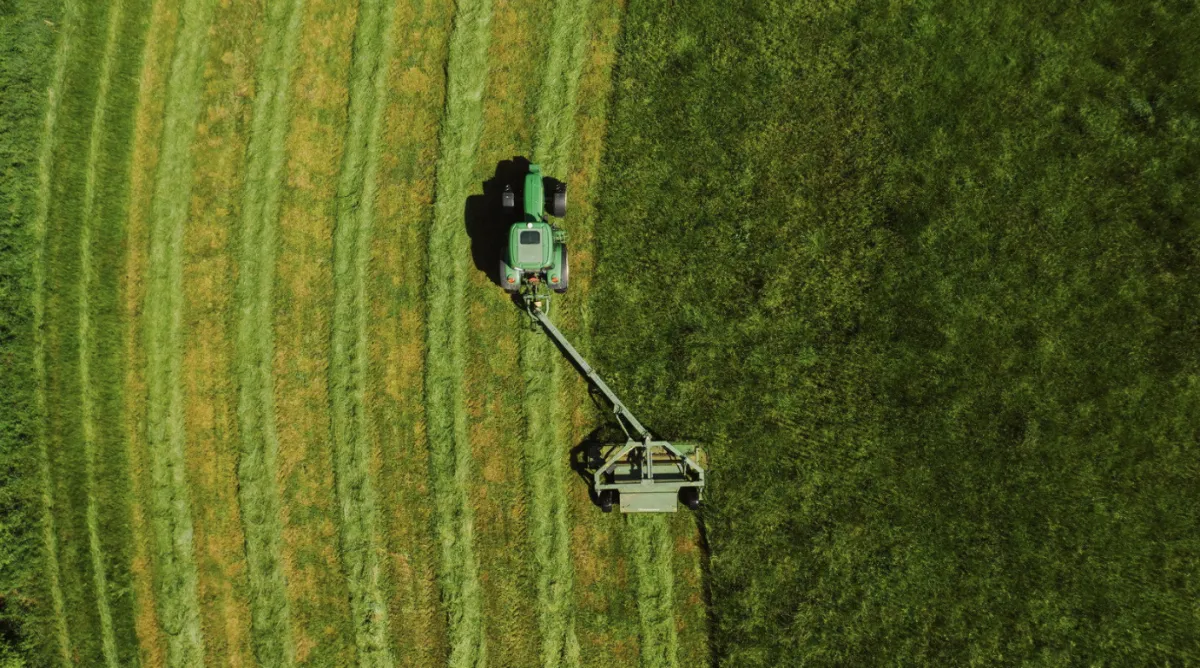 Tractor mowing grass in a large lawn