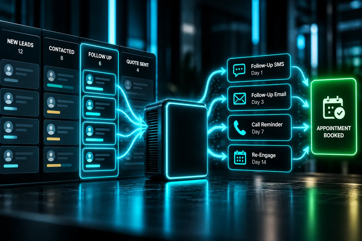 Visual pipeline tracking long-tail nurture workflows and stalled quote revival nodes
