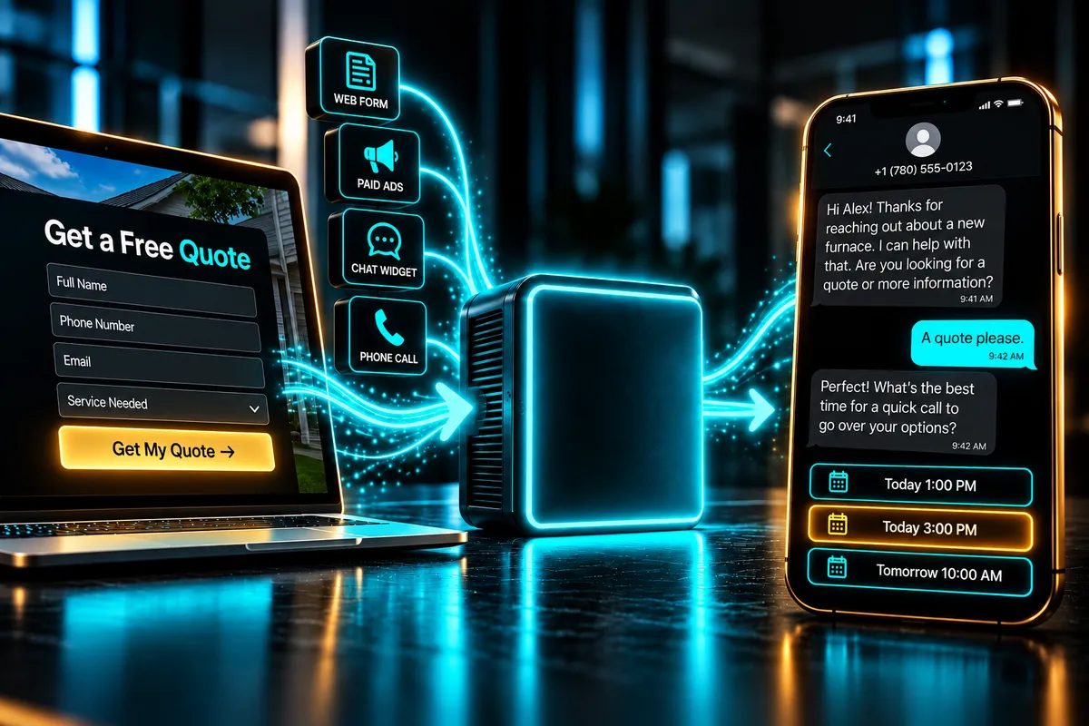Real-time inbound lead ingestion and sub-2-minute multi-channel response matrix UI