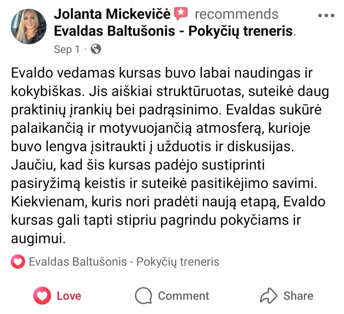 Atsiliepimas ekrano nuotrauka