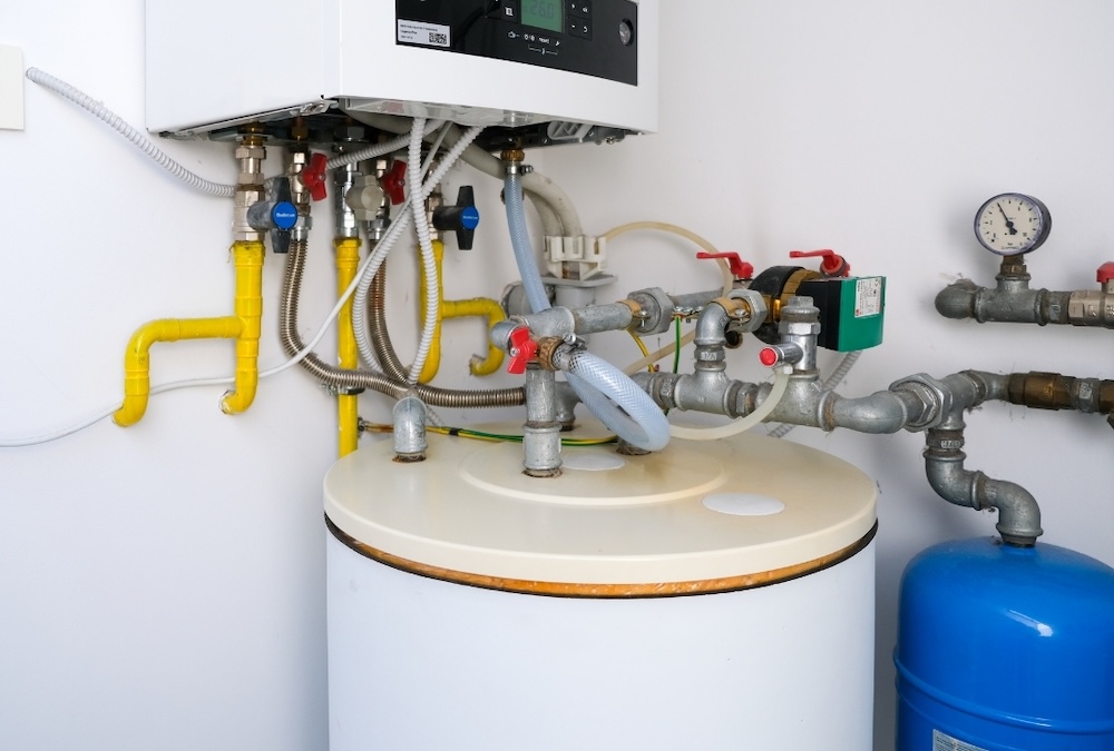tank vs tankless water heater service - water heater with pipes
