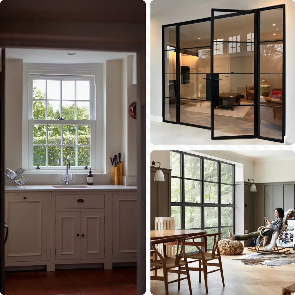 Collage of heritage sash windows, aluminium doors and bespoke glazing installed in Yorkshire homes