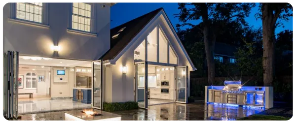 Modern Yorkshire home extension with aluminium bifold doors and large glazed windows