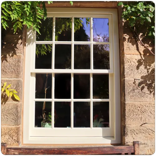 Traditional timber sliding sash window installed in a Yorkshire stone cottage for a listed period property