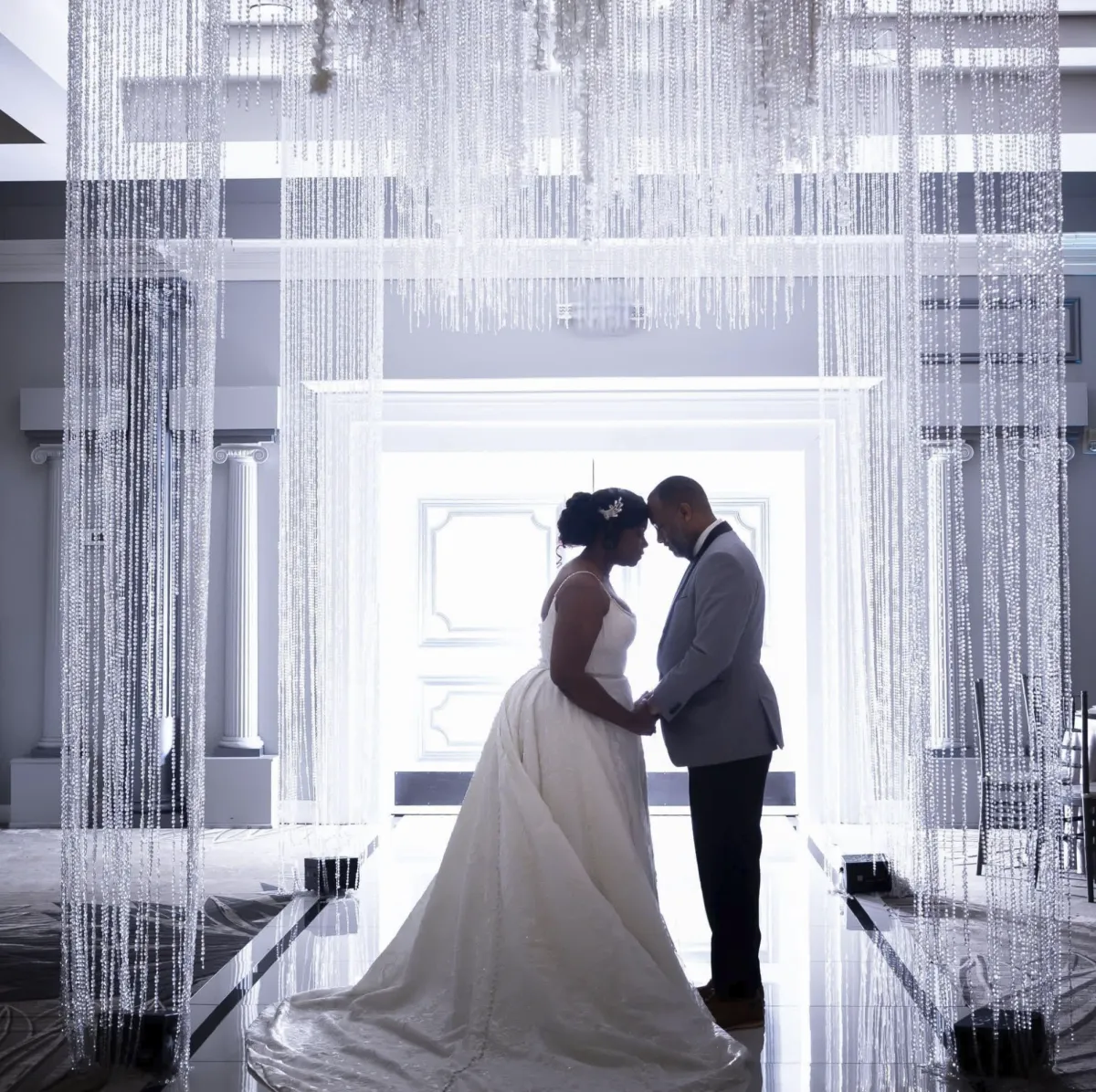 Elegant bride walking in a luxury styled event setting
