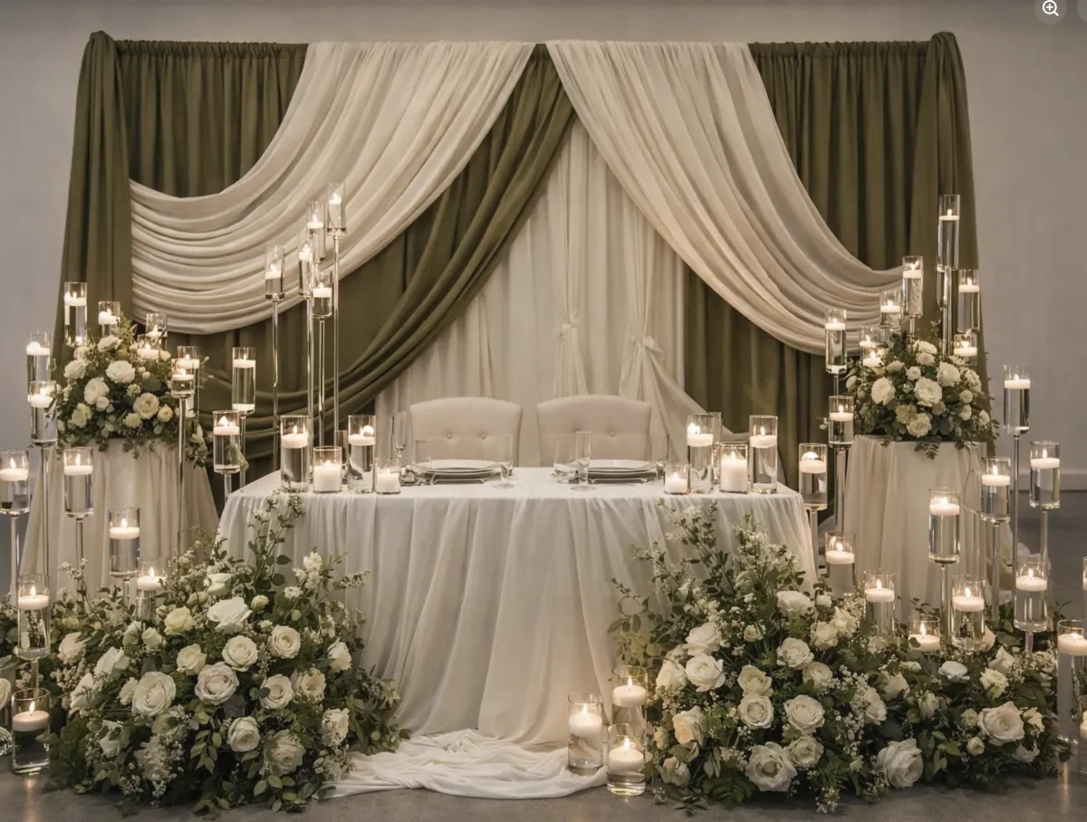 Destination wedding setup with lush botanical arrangements