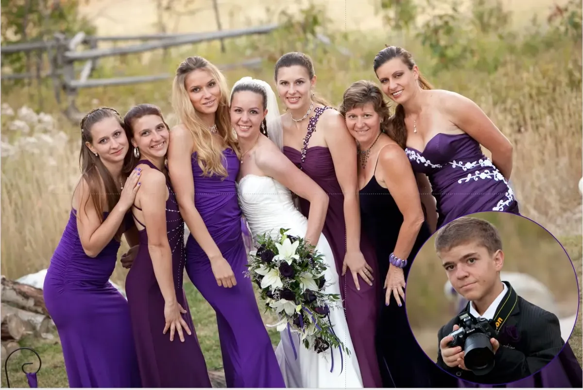 Candid family moment at a wedding and a contemplative portrait of the founder, warm and intimate editorial style