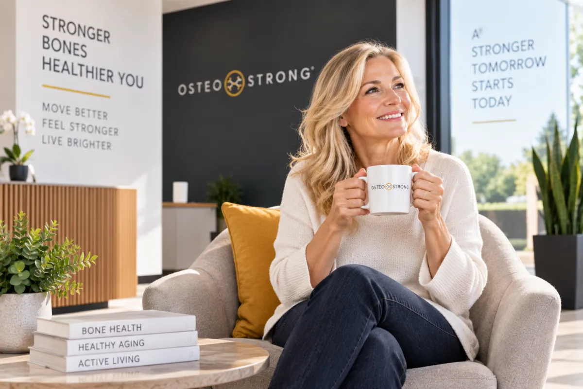 Woman focused on bone health and healthy aging with OsteoStrong in Orange County