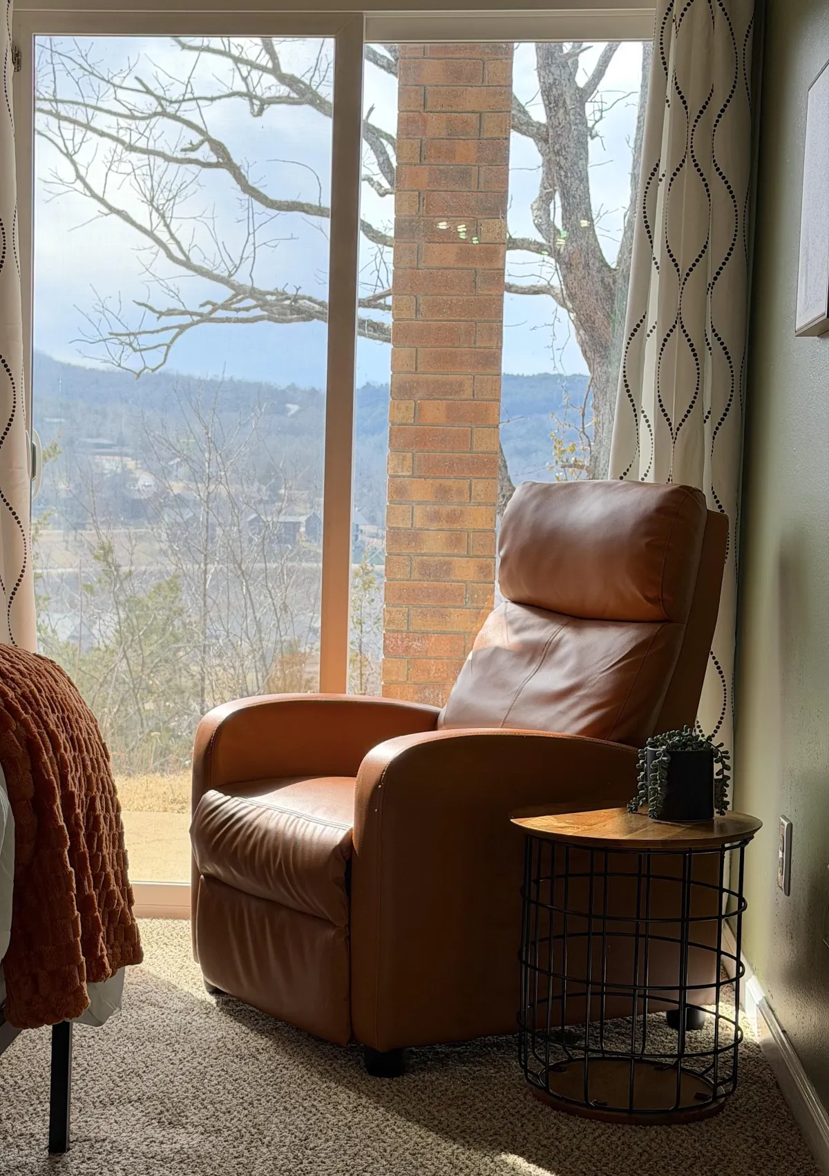 Wooden walkway leading into a cedar grove with dappled sunlight