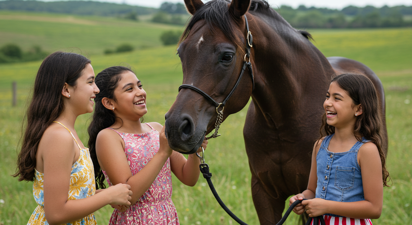 A group of men standing next to a brown horse