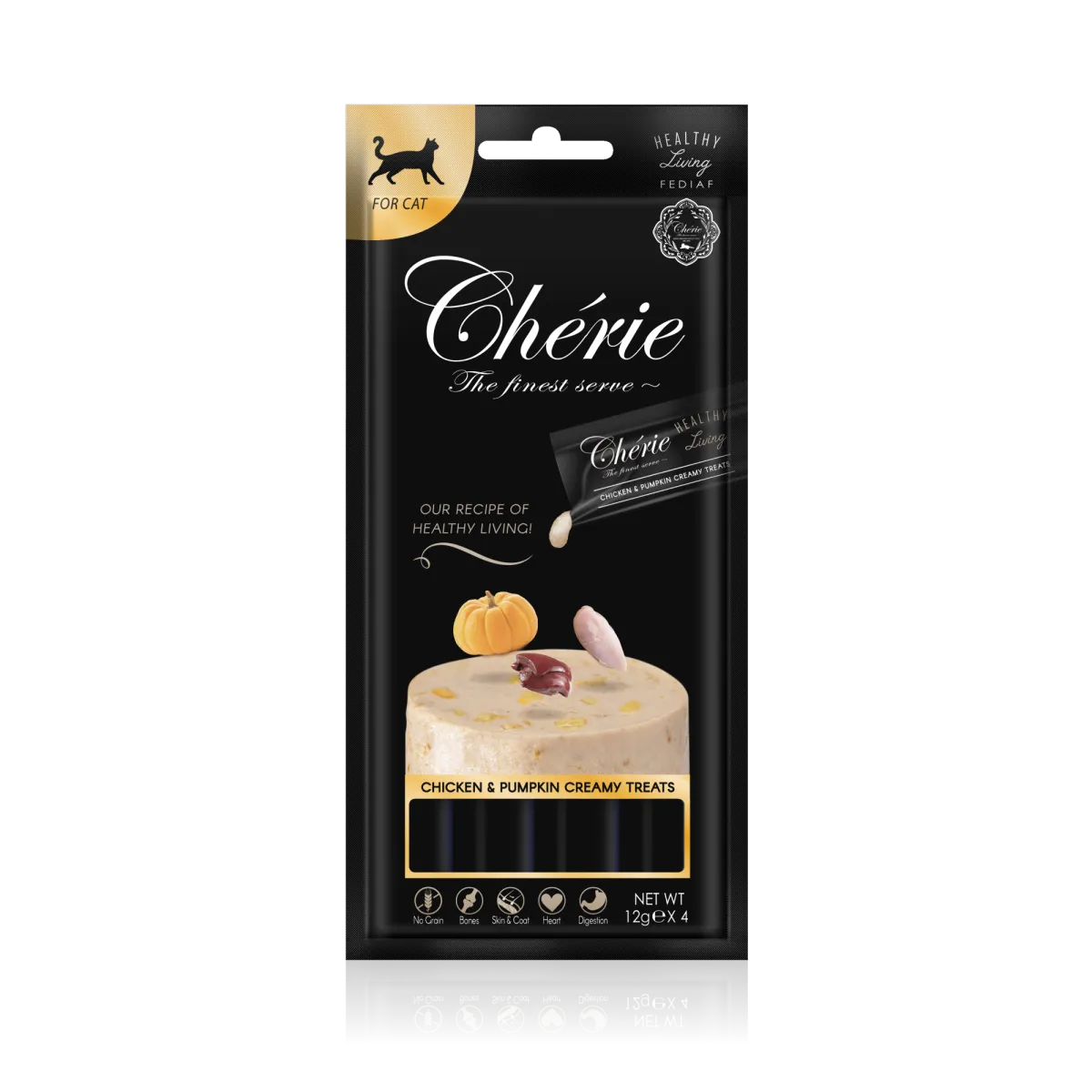 Chérie кремові ласощі з куркою та гарбузом для котів, 4х12 г – Image 1