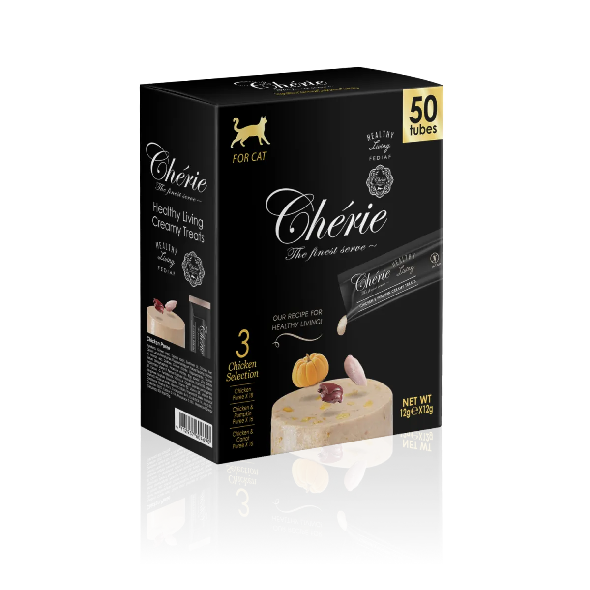 Chérie набір кремових ласощів для котів, асорті з куркою, 50×12 г – Image 1