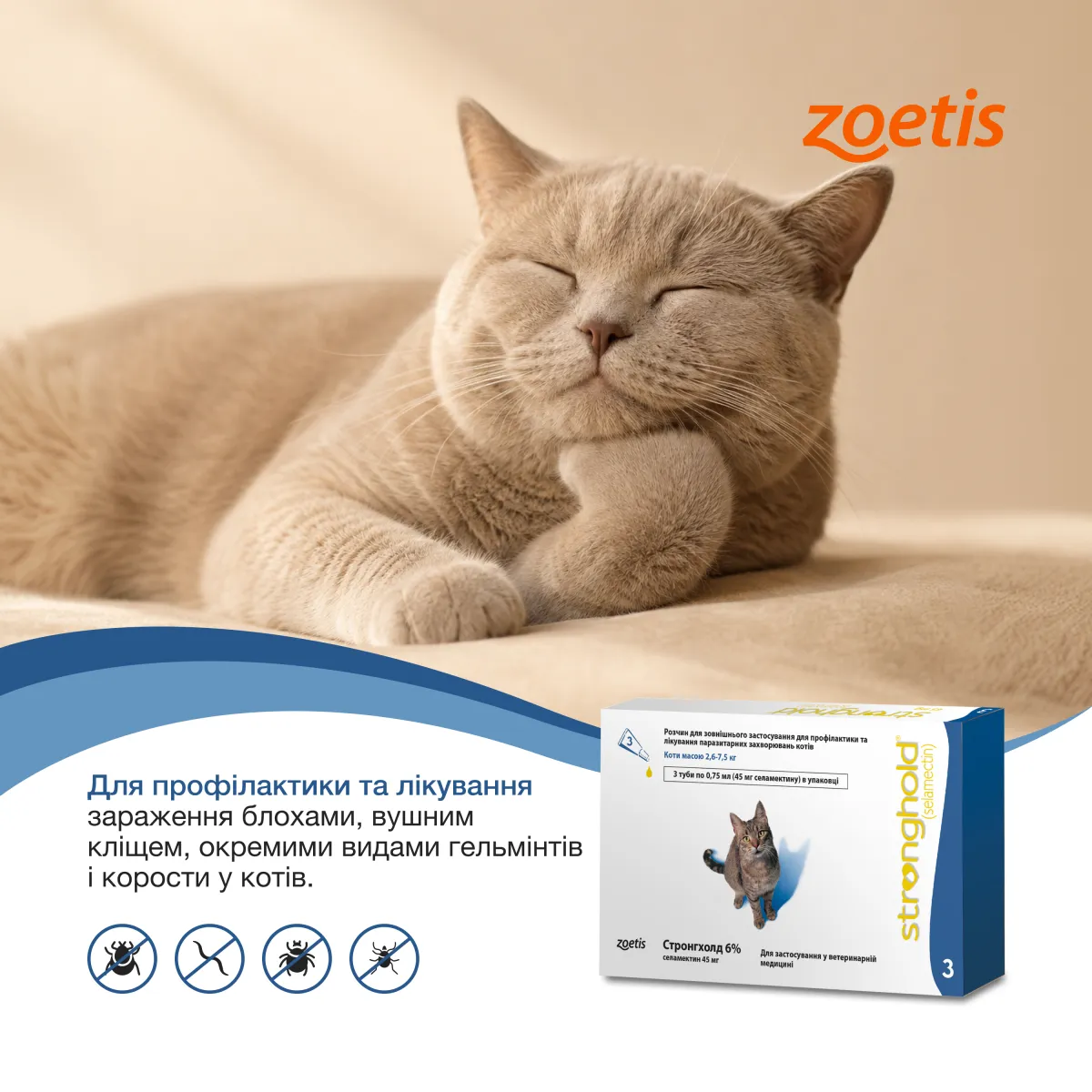 Розчин Zoetis Стронгхолд 6% для котів 2,6–7,5 кг, 3 піпетки – Image 3