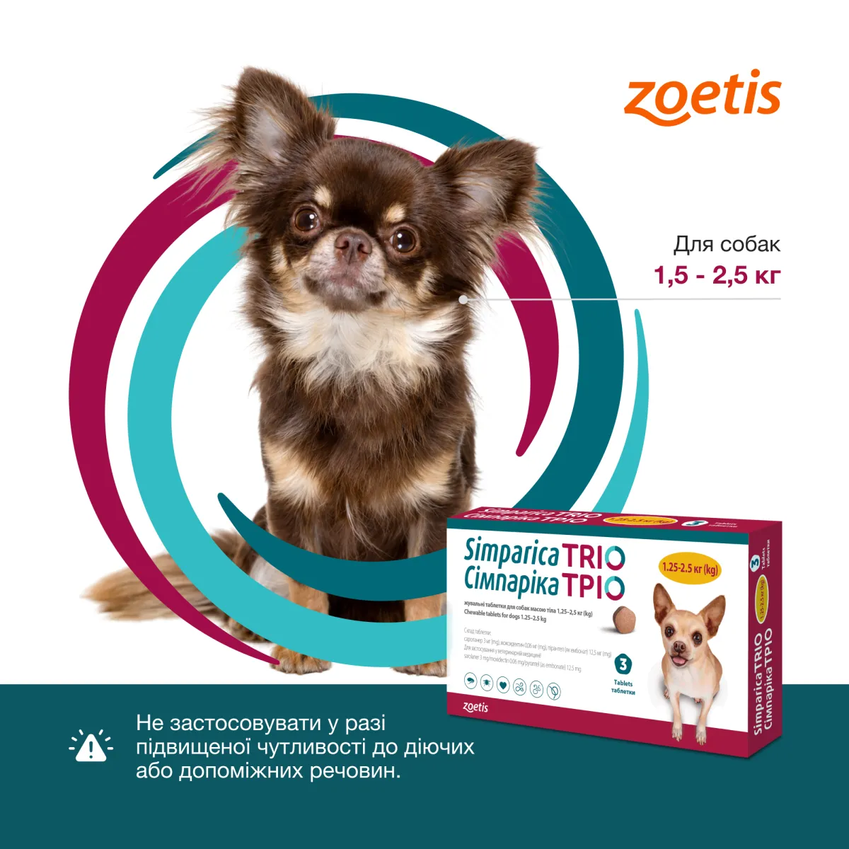 Zoetis Сімпаріка ТРІО жувальні таблетки, для собак 1,25–2,5 кг, 3шт. – Image 2