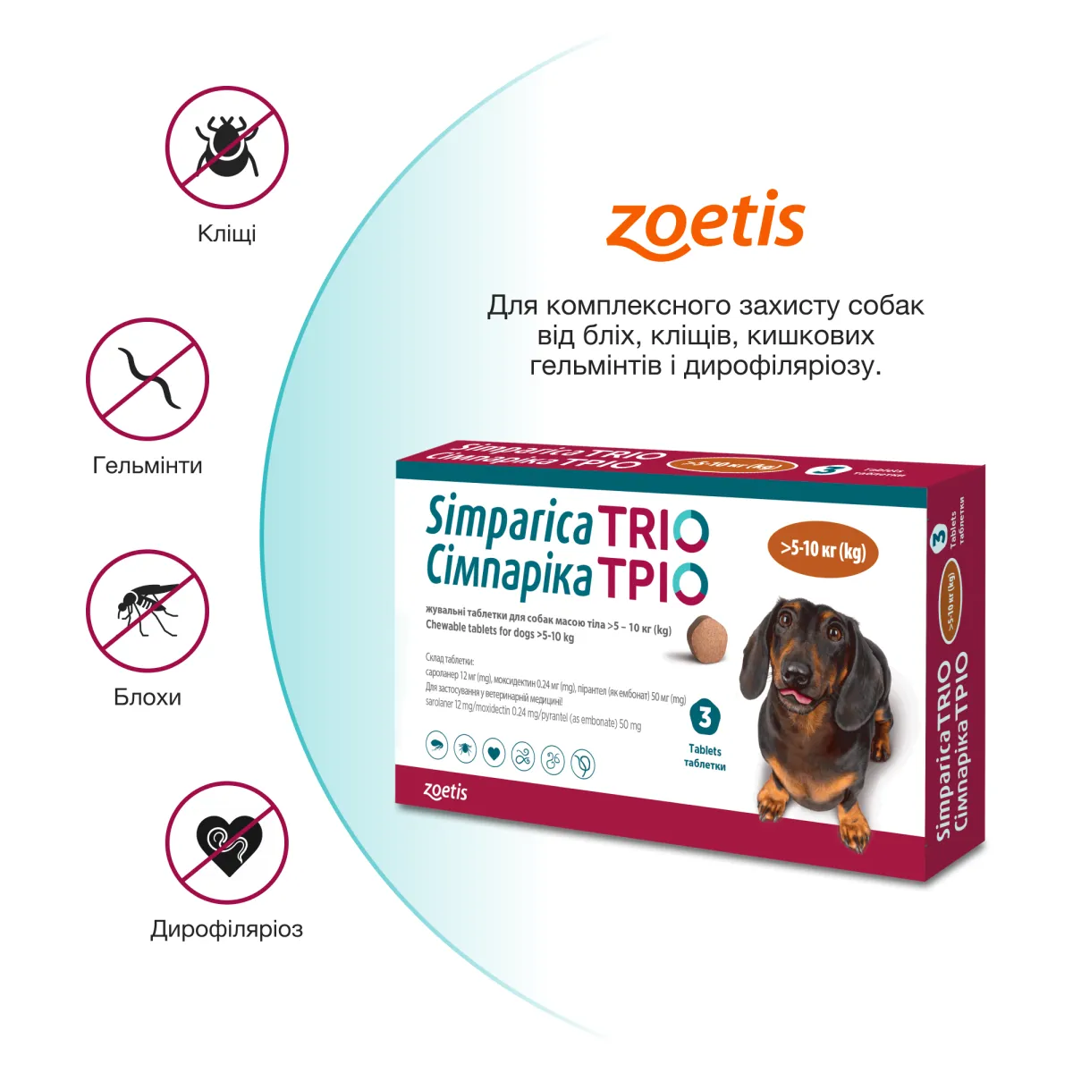 Zoetis Сімпаріка ТРІО жувальні таблетки, для собак 5–10 кг, 3шт. – Image 2