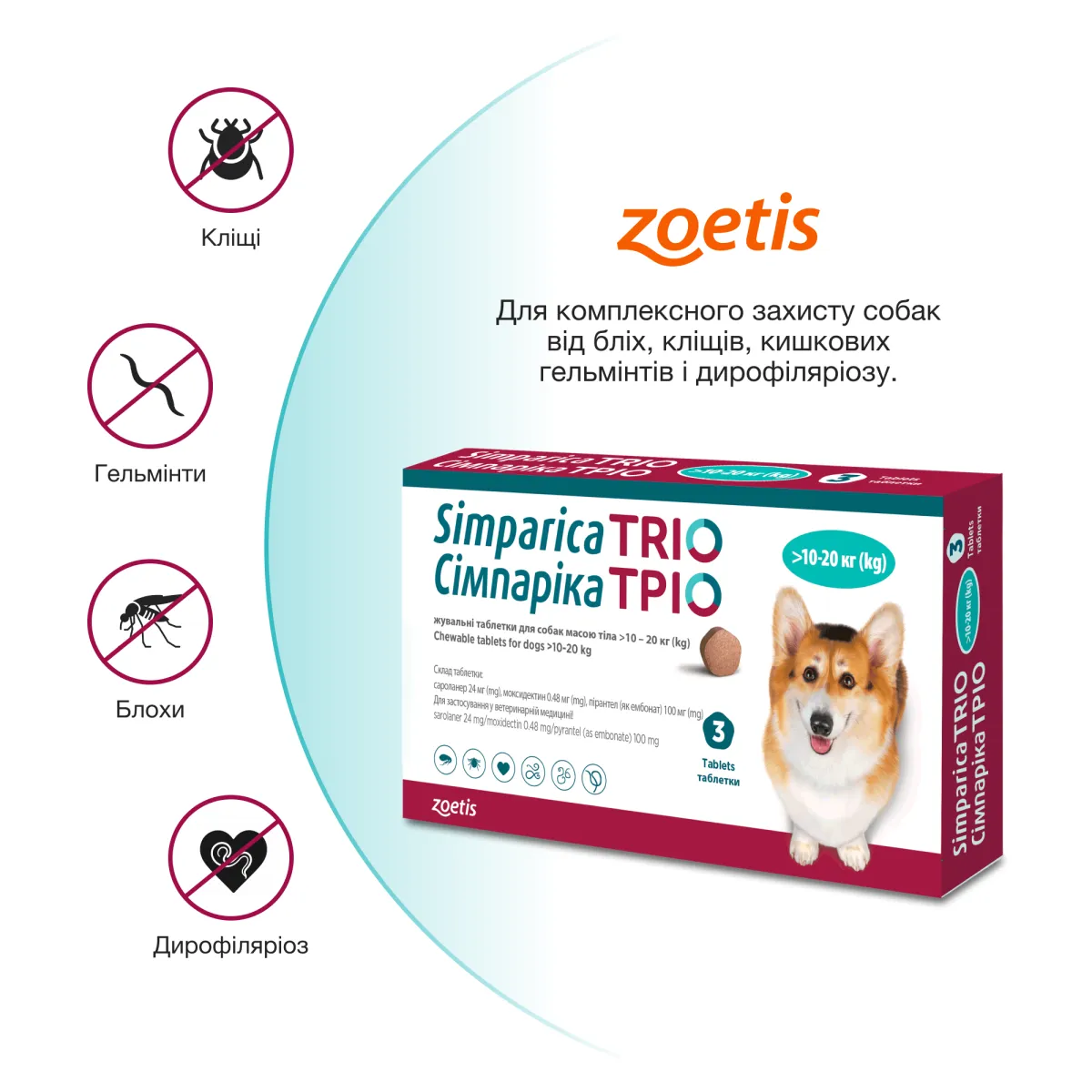 Zoetis Сімпаріка ТРІО жувальні таблетки, для собак 10–20 кг, 3шт. – Image 3