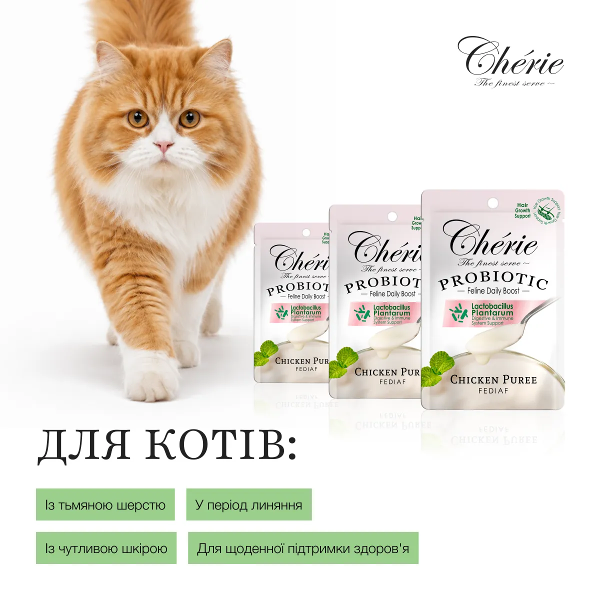 Chérie пюре з куркою для котів, здорова шерсть, 40 г – Image 2
