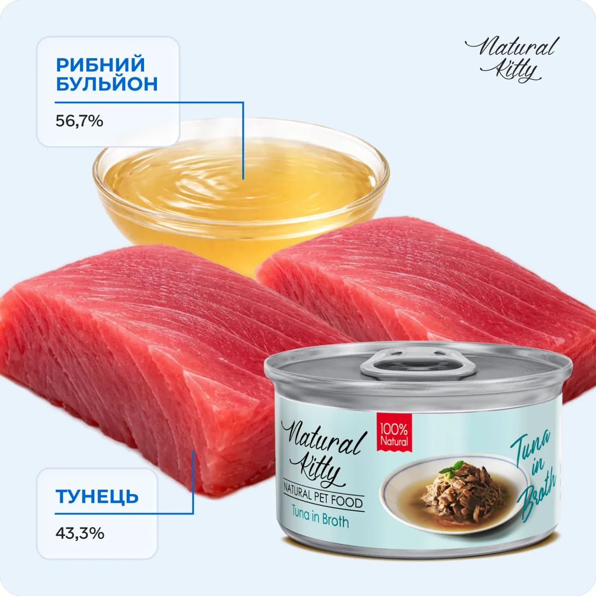 Natural Kitty Тунець у бульйоні, 80 г – Image 3