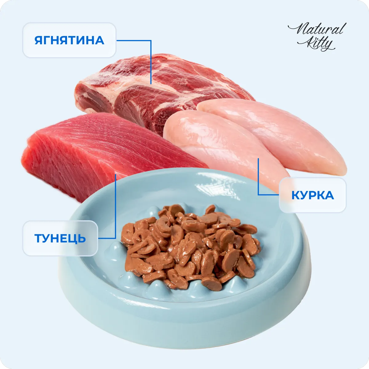 Natural Kitty Шматочки курки, тунця та ягнятини в підливі, 85 г – Image 3