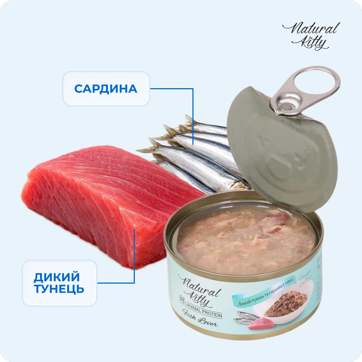 Natural Kitty Дикий тунець та сардина в соусі, 70 г – Image 4