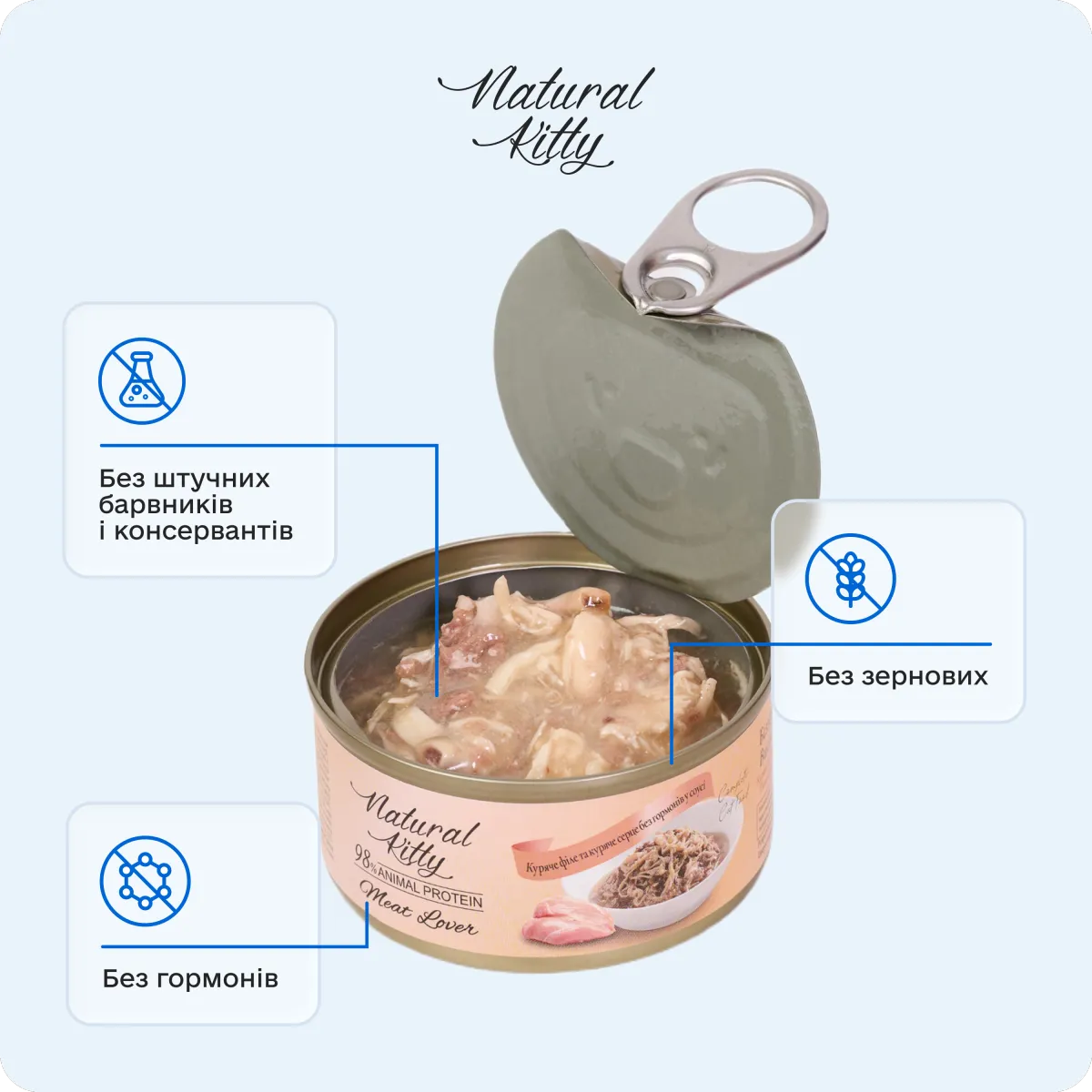 Natural Kitty Куряче філе та куряче серце в соусі, 70 г – Image 4