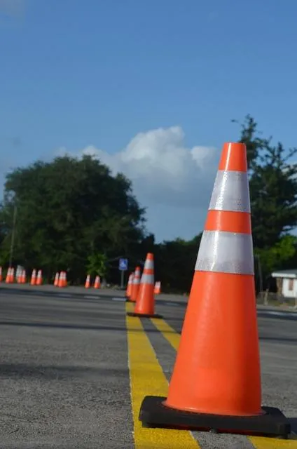 Traffic cones set up for parallel parking and K-turn practice during driving lessons at Adventure Driving School in Dumont, NJ.