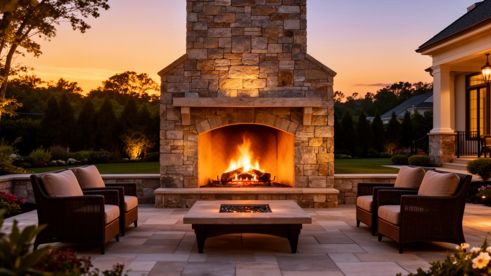 Outdoor stone fireplace masonry
