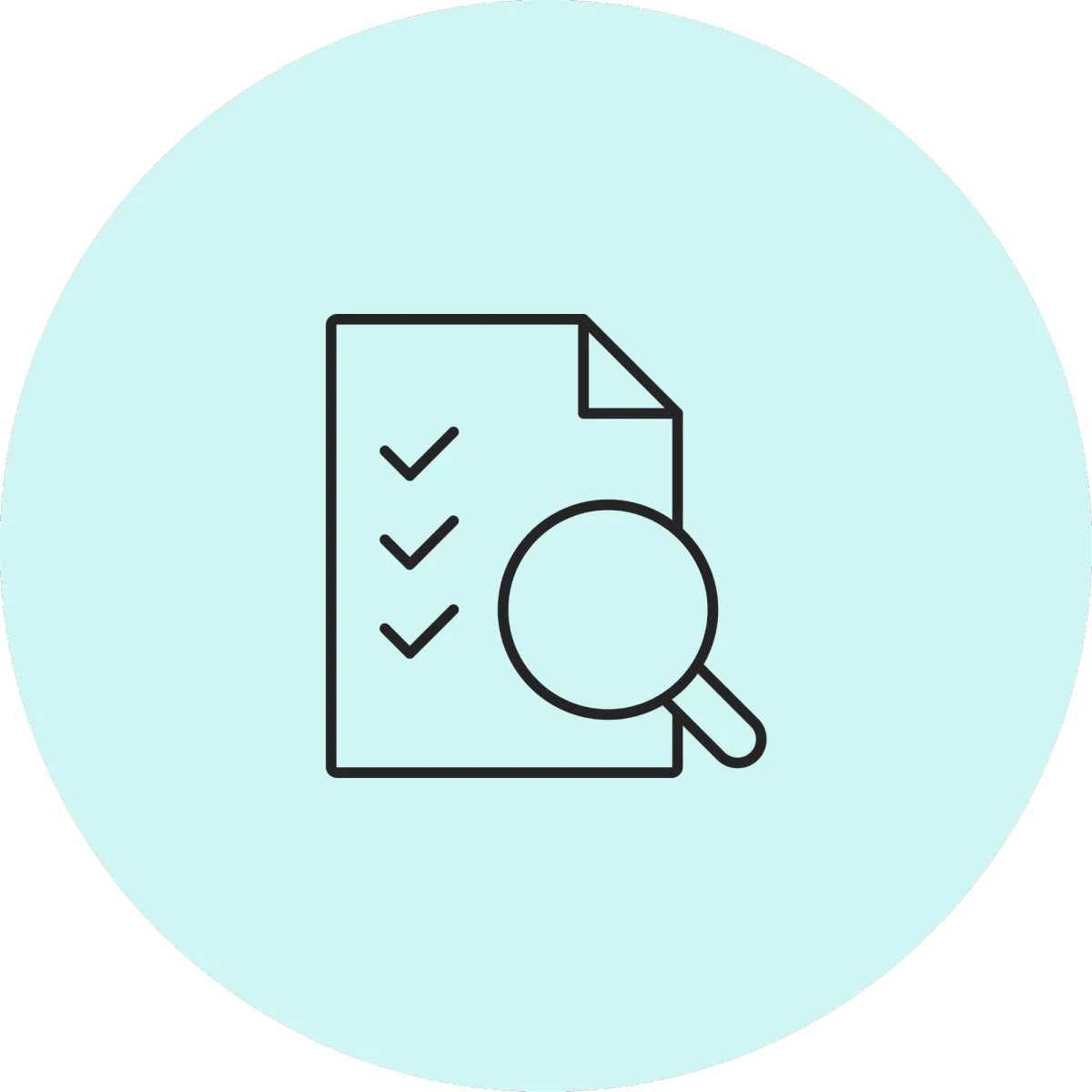 Document checked magnifying glass icon