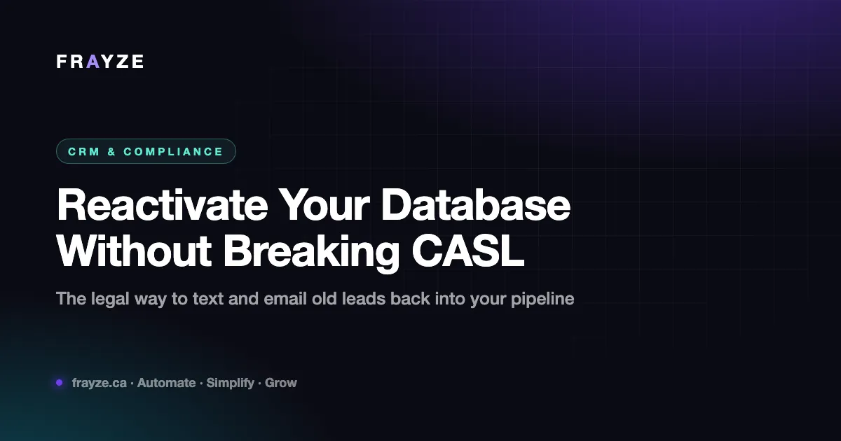 A Canadian small business owner reviewing a segmented CRM list of past customers for a CASL-compliant database reactivation campaign
