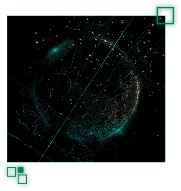 Abstract digital illustration representing automation and AI technology, featuring a circular design with glowing particles and lines, symbolizing efficiency and innovation in lead generation processes.