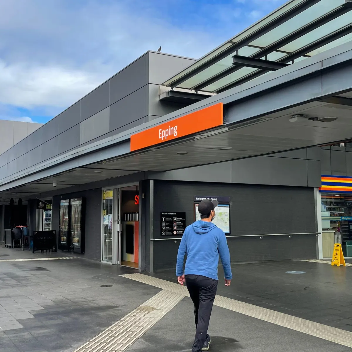 Epping Station entrance in Northern Sydney, representing High Demand Restoration’s 24/7 flood and water damage services across the Epping area.