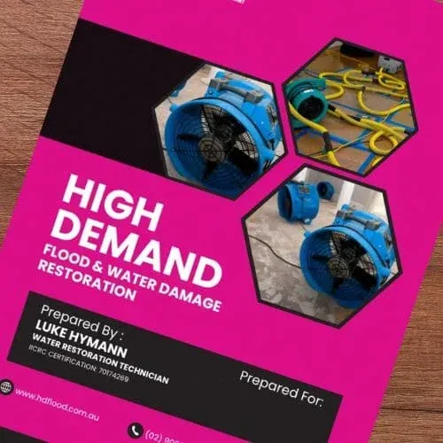 Flood damage assessment brochure with restoration service details