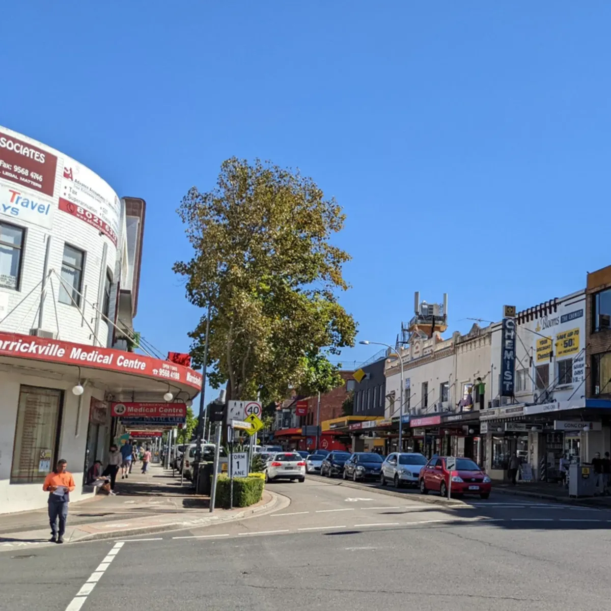 Sunny day along Marrickville’s bustling main street, showing High Demand Restoration’s presence in providing reliable mould, flood, and water damage services in Marrickville and nearby suburbs.