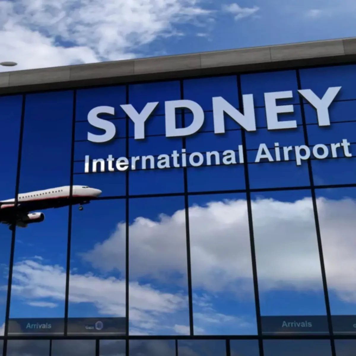 Sydney International Airport exterior with a plane taking off, representing High Demand Restoration’s service coverage across Sydney’s Inner South and surrounding suburbs for flood and water damage restoration.