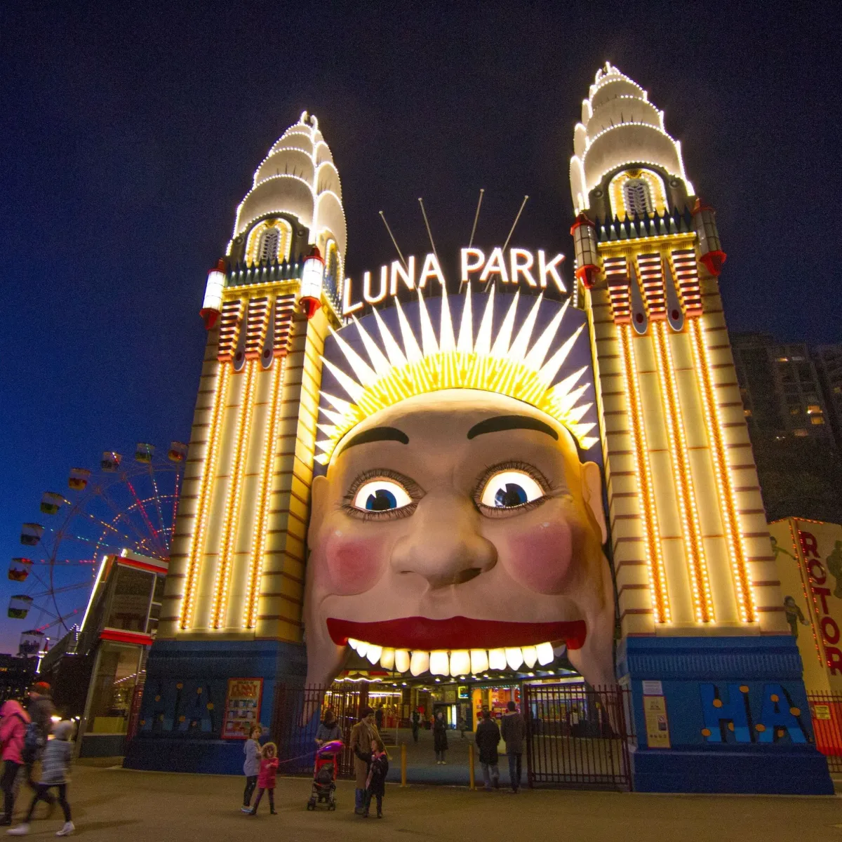 Luna Park Sydney entrance at night, symbolising restoration services available across North Sydney and the harbour region.