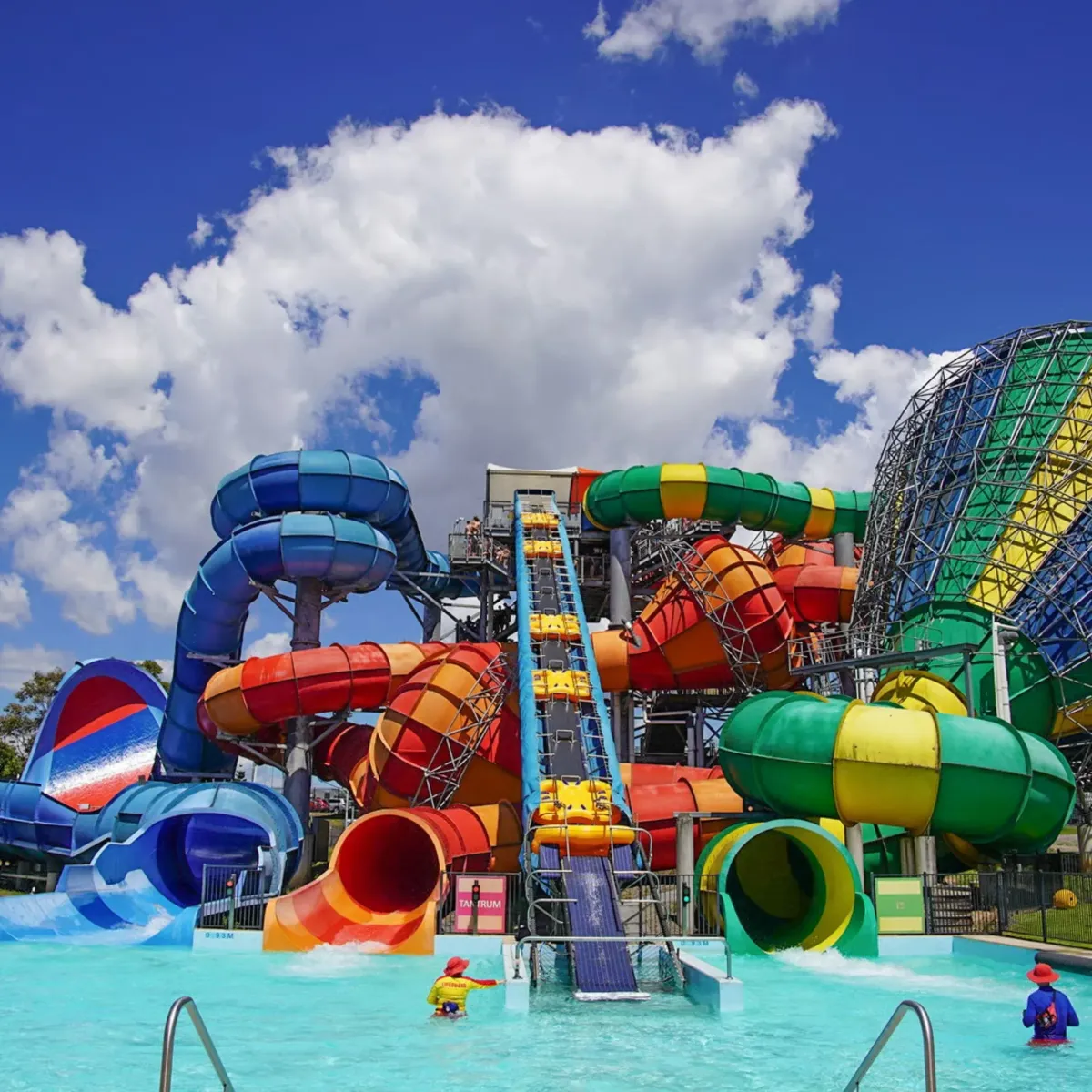Raging Waters Sydney water park with colourful slides under a bright sky, representing High Demand Restoration’s expertise in managing large-scale water and flood incidents across Western Sydney.