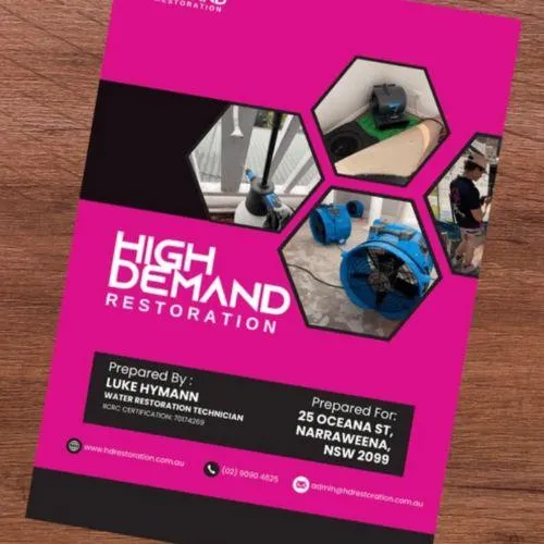 High Demand Restoration detailed mould and water damage report prepared for property inspection.