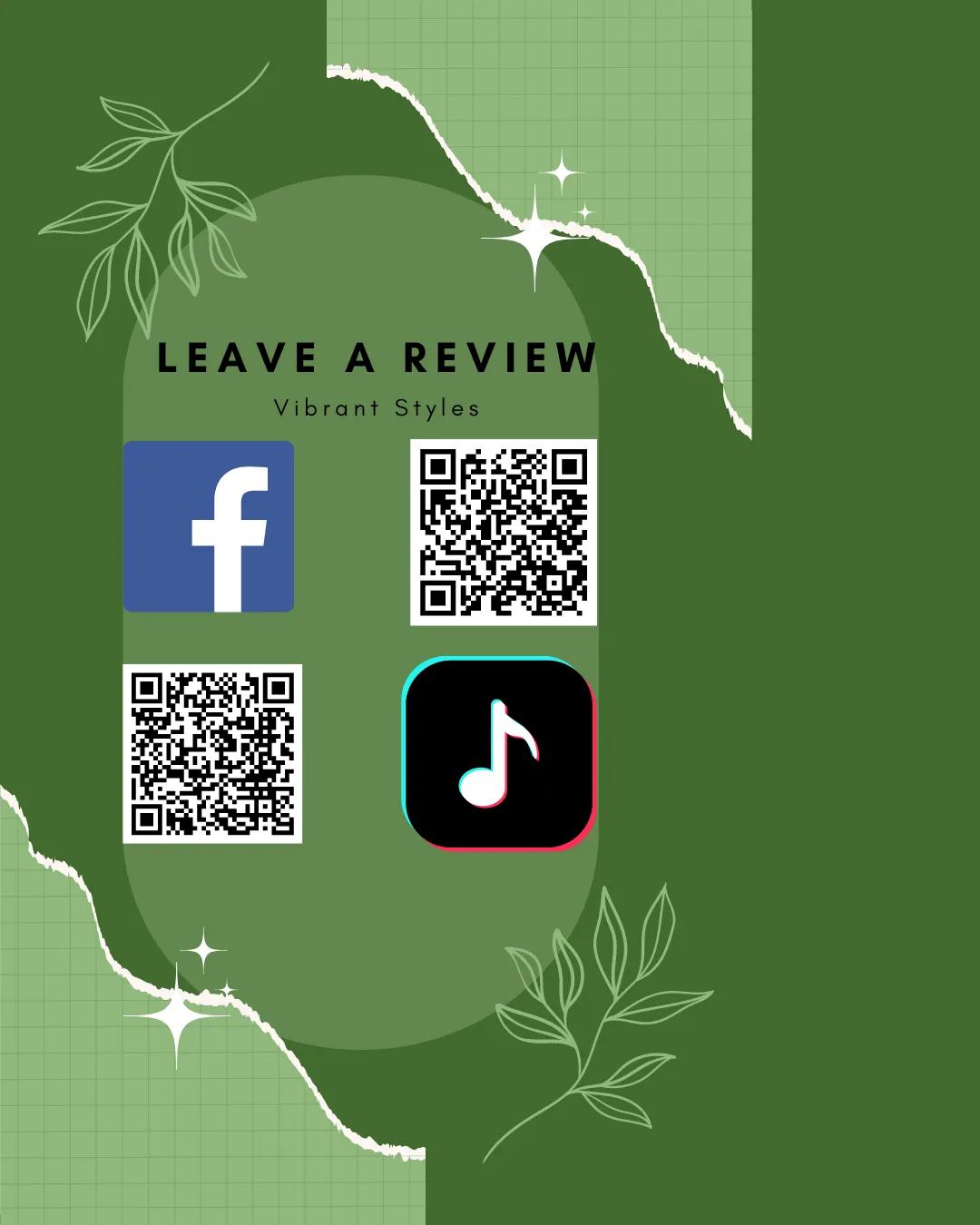 leave a review pamphlet with facebook and tik tok