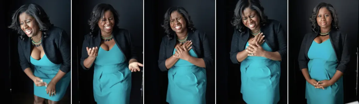 Behind the scenes of of woman getting professional headshots