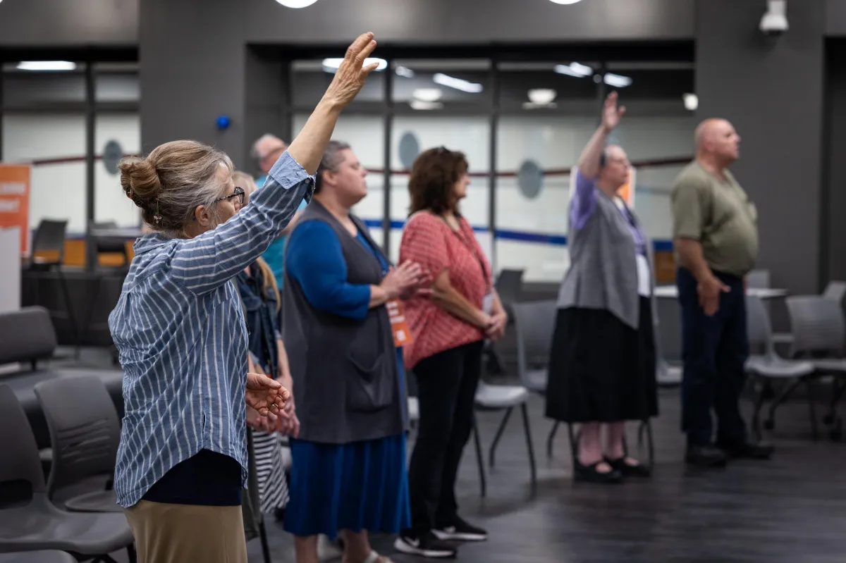 Congregants worshipping during a service at 238 Church in DeForest, Wisconsin.