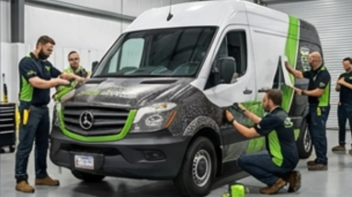 installers applying vehicle wrap, vehicle wrap, Pensacola, exterior